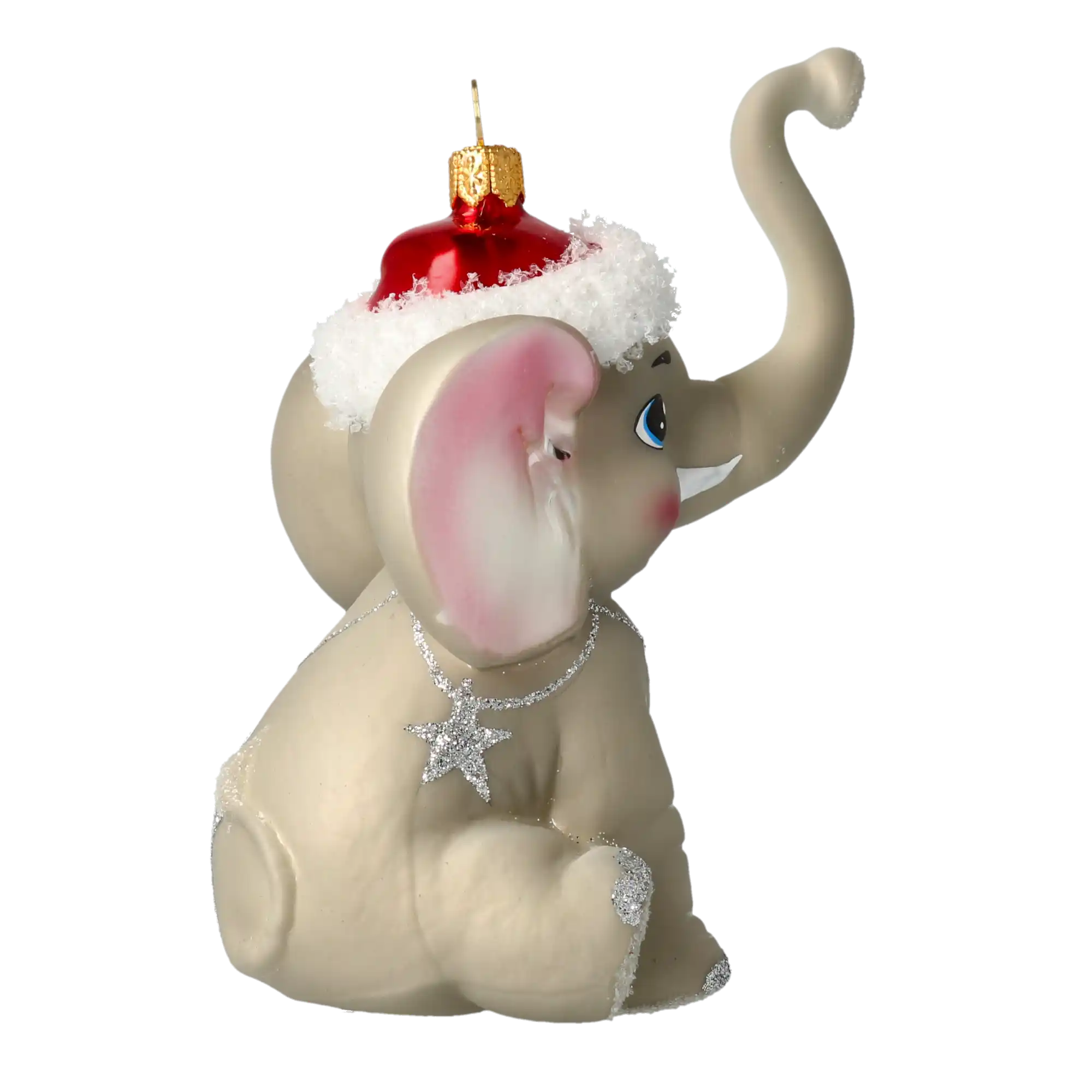 Słoń Mikołaj z laską cukrową Szklana Ozdoba Słonik