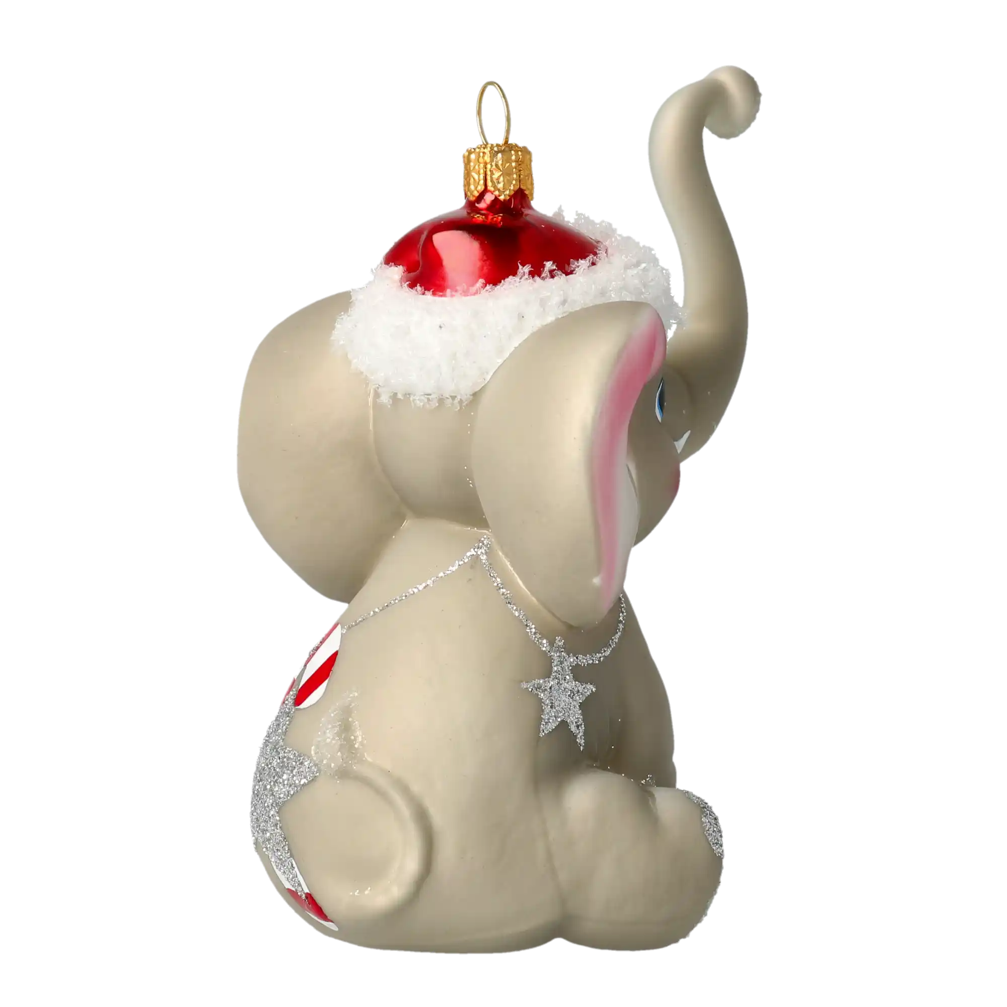 Słoń Mikołaj z laską cukrową Szklana Ozdoba Słonik