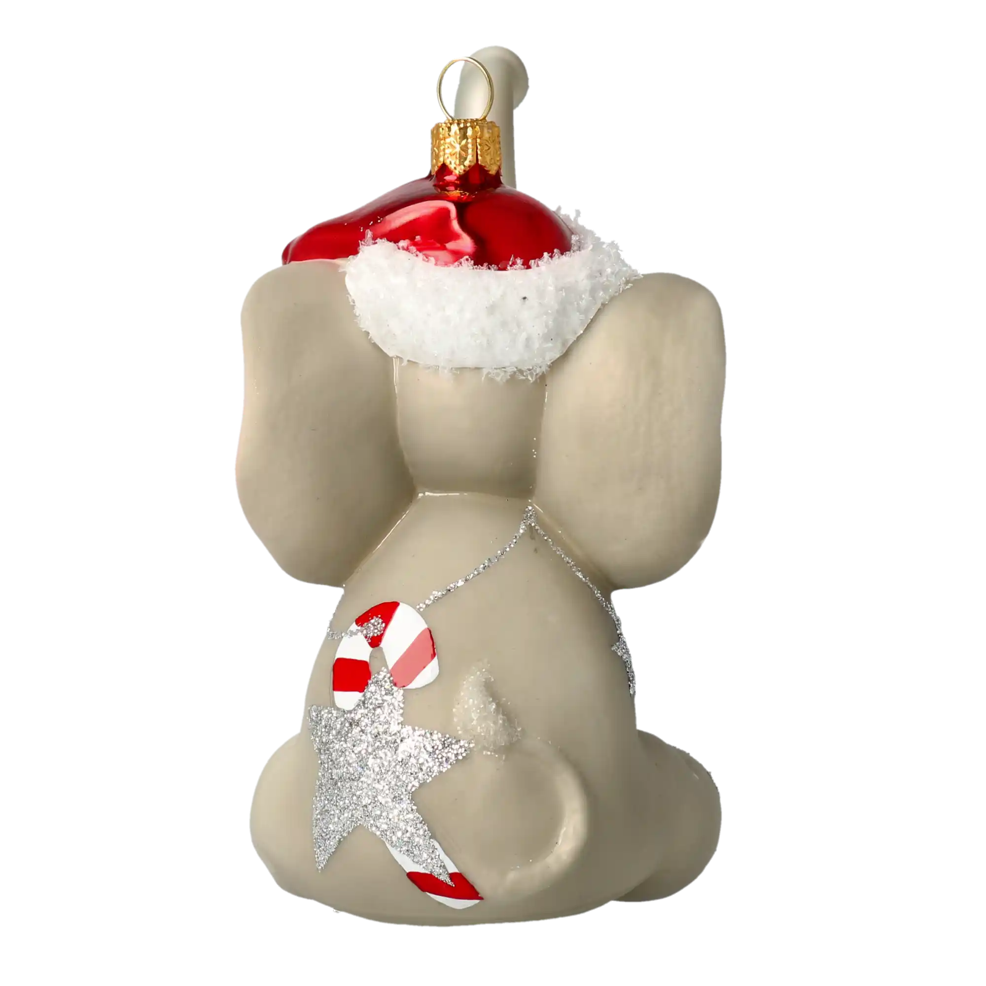 Słoń Mikołaj z laską cukrową Szklana Ozdoba Słonik