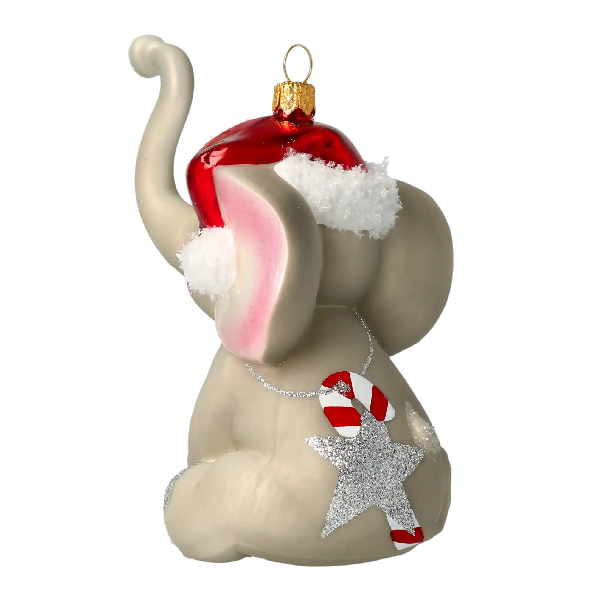 Słoń Mikołaj z laską cukrową Szklana Ozdoba Słonik