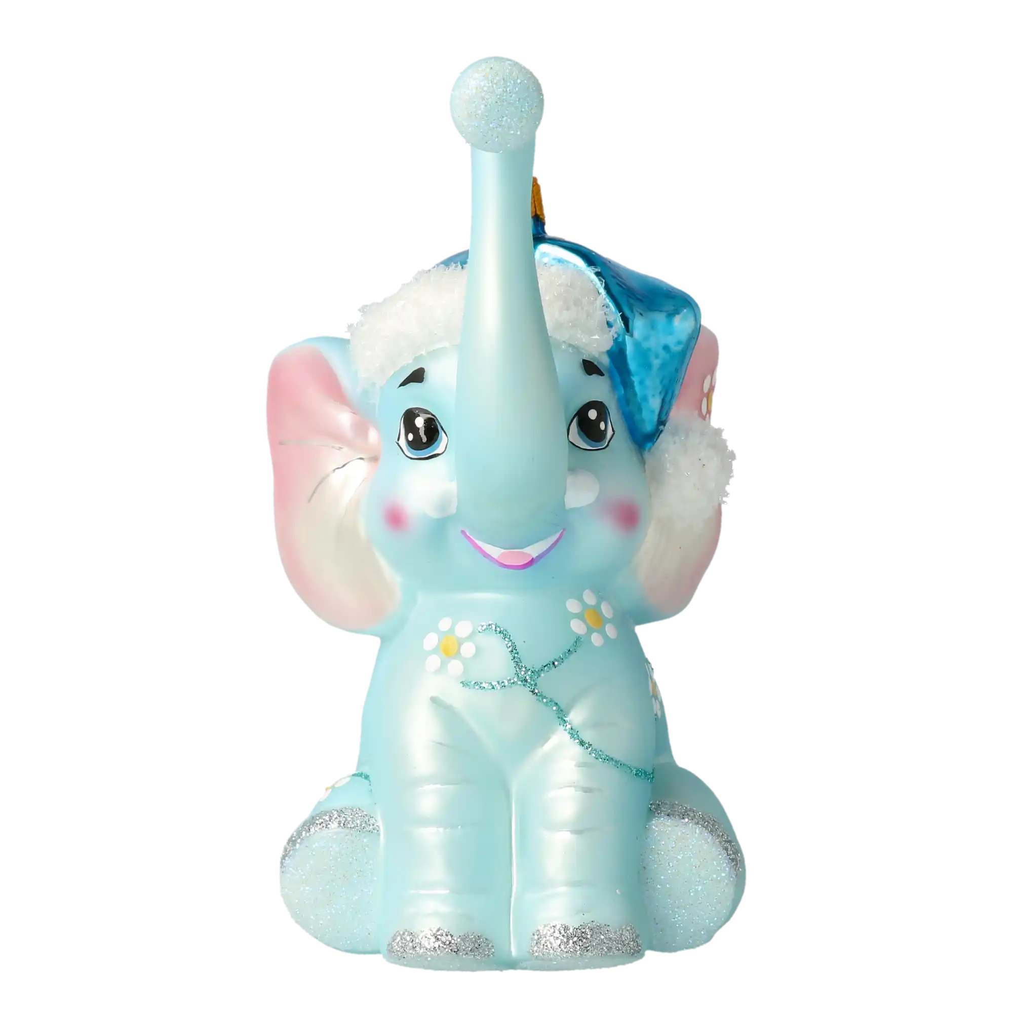 Niebieski Słoń w kwiaty Słonik Pierwsze Święta Dziecka Szklana Ozdoba