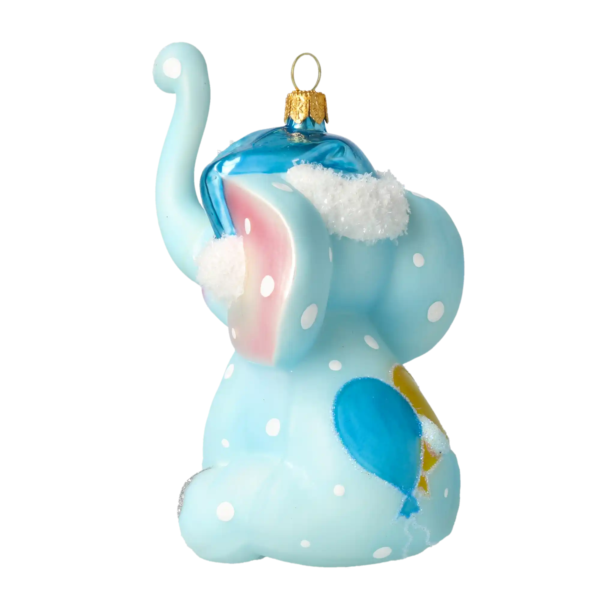 Słoń w niebieskiej czapce Mikołaja Szklana Ozdoba Pierwsze Święta