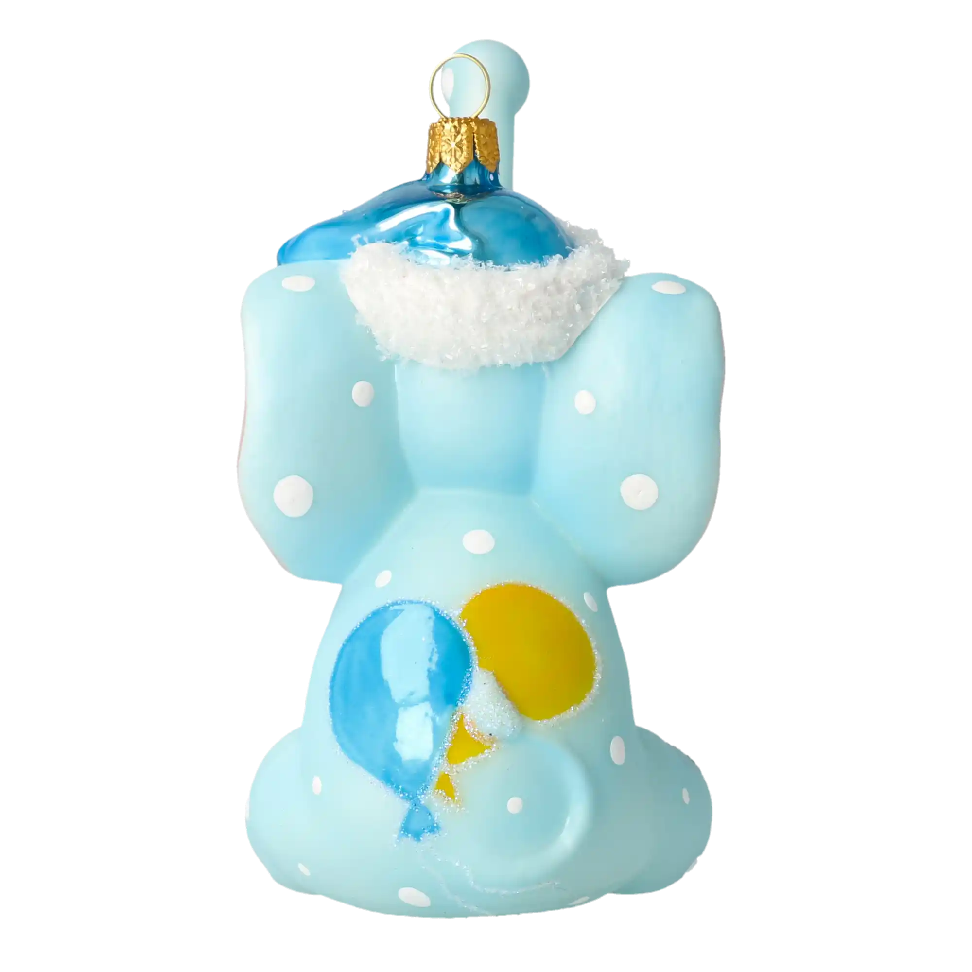 Słoń w niebieskiej czapce Mikołaja Szklana Ozdoba Pierwsze Święta