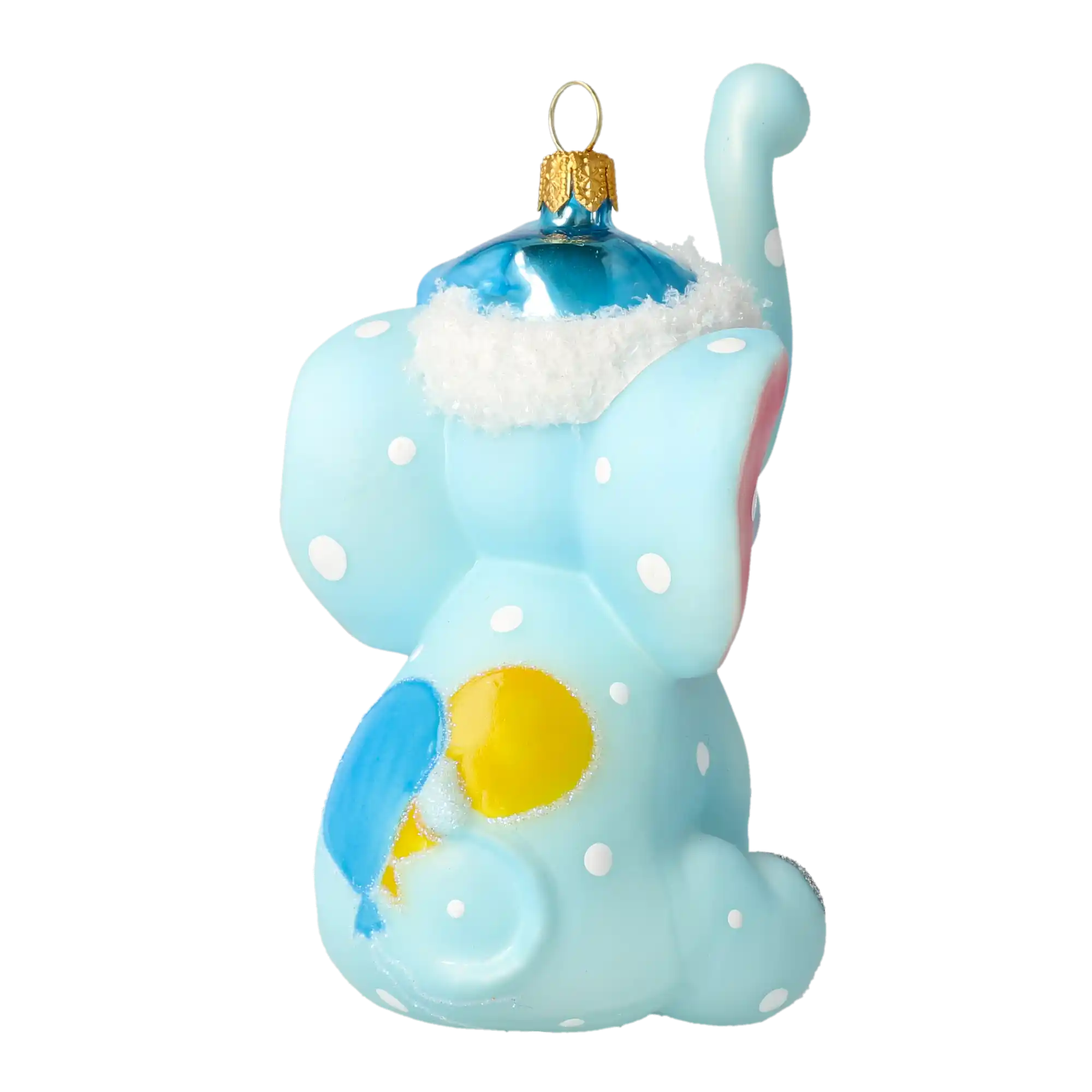 Słoń w niebieskiej czapce Mikołaja Szklana Ozdoba Pierwsze Święta