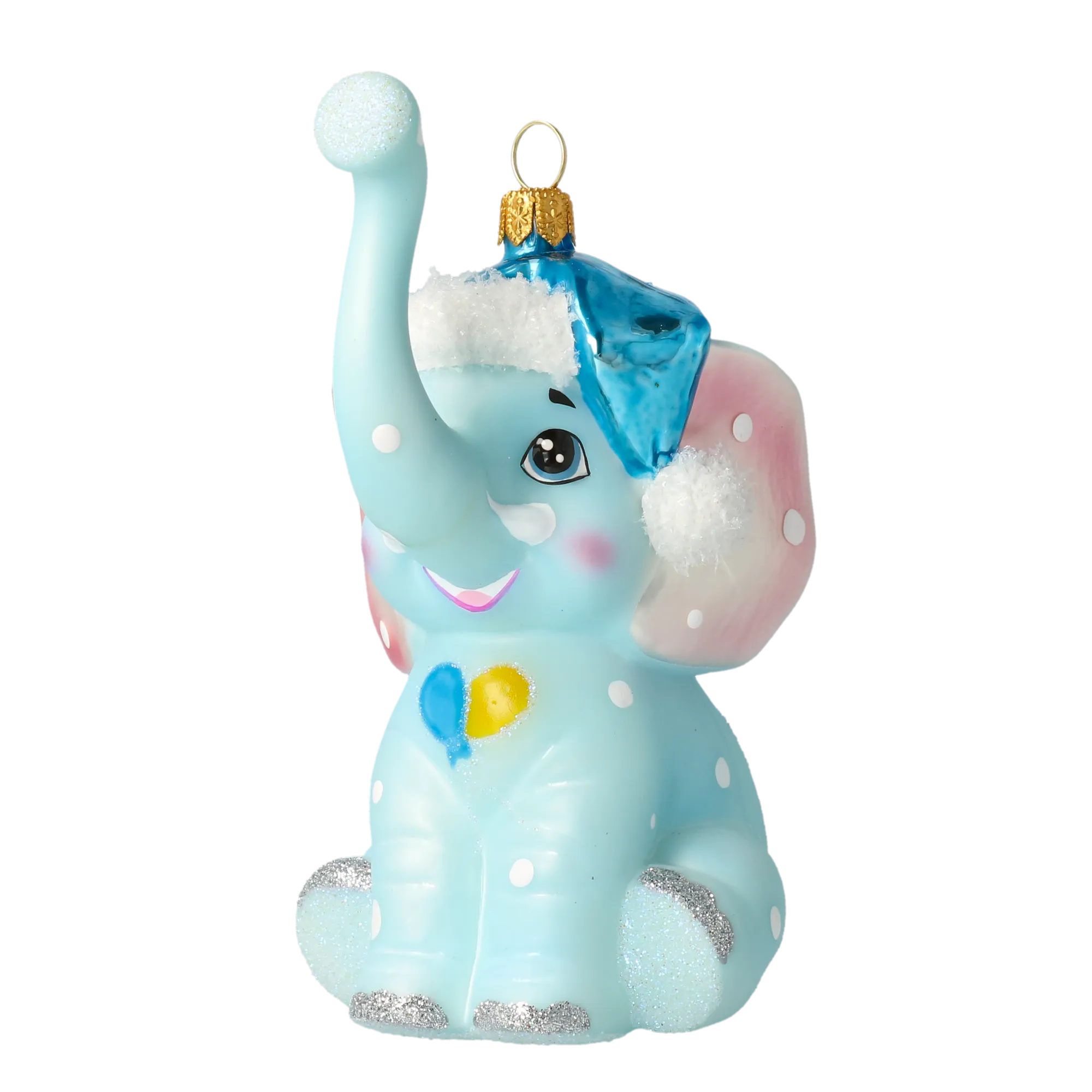 Sky Blue Santa Elephant Premium christmas glass ornament 2022-019