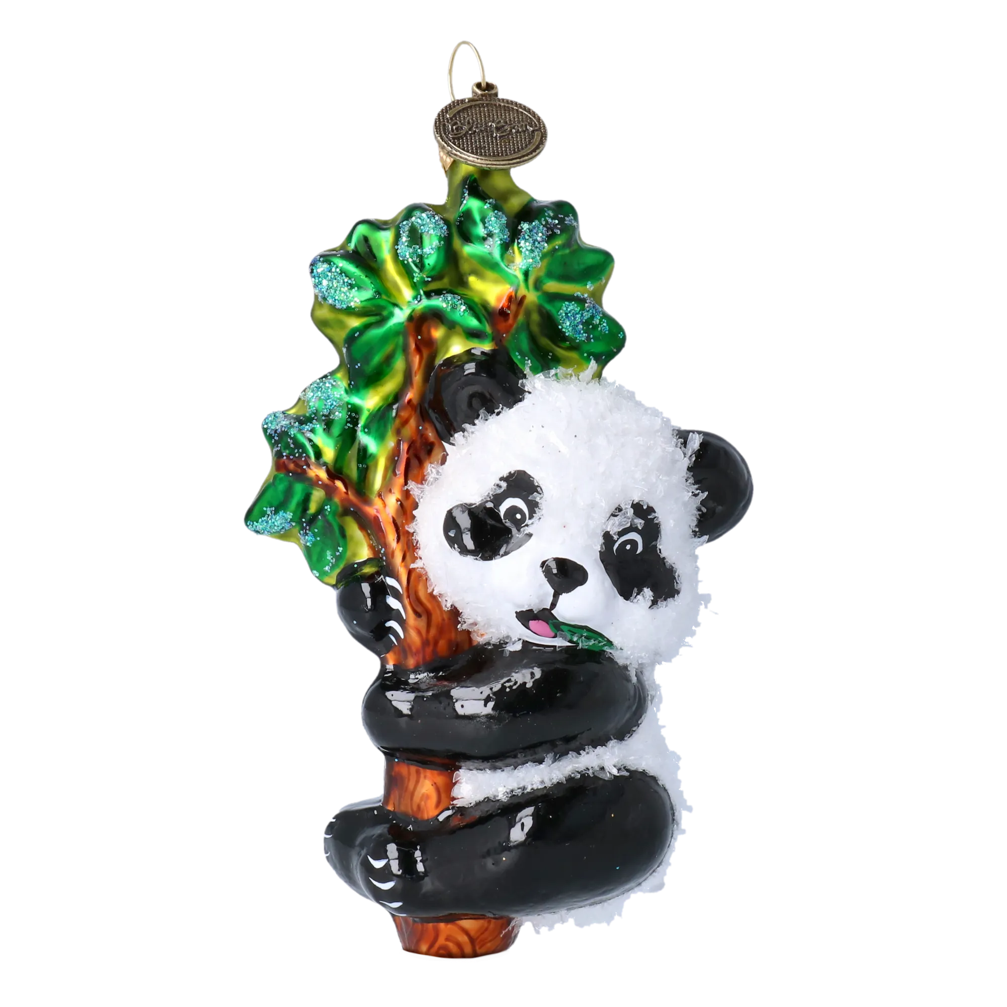 Christmas Ornament Panda with Bamboo. Handmade Glass Christmas ornament. 2022-024