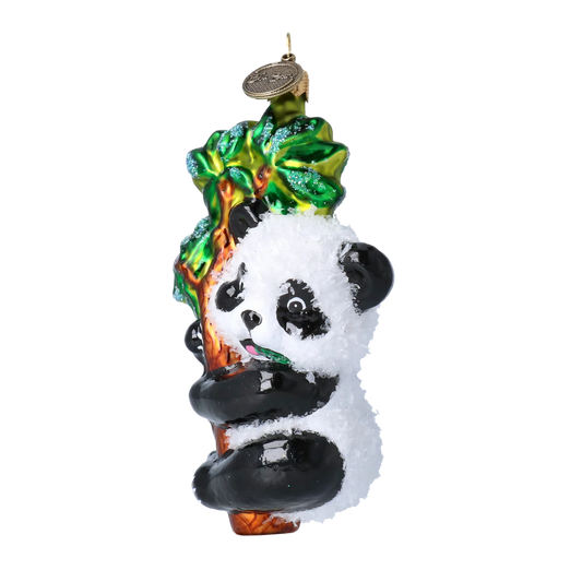 Christmas Ornament Panda with Bamboo. Handmade Glass Christmas ornament. 2022-024