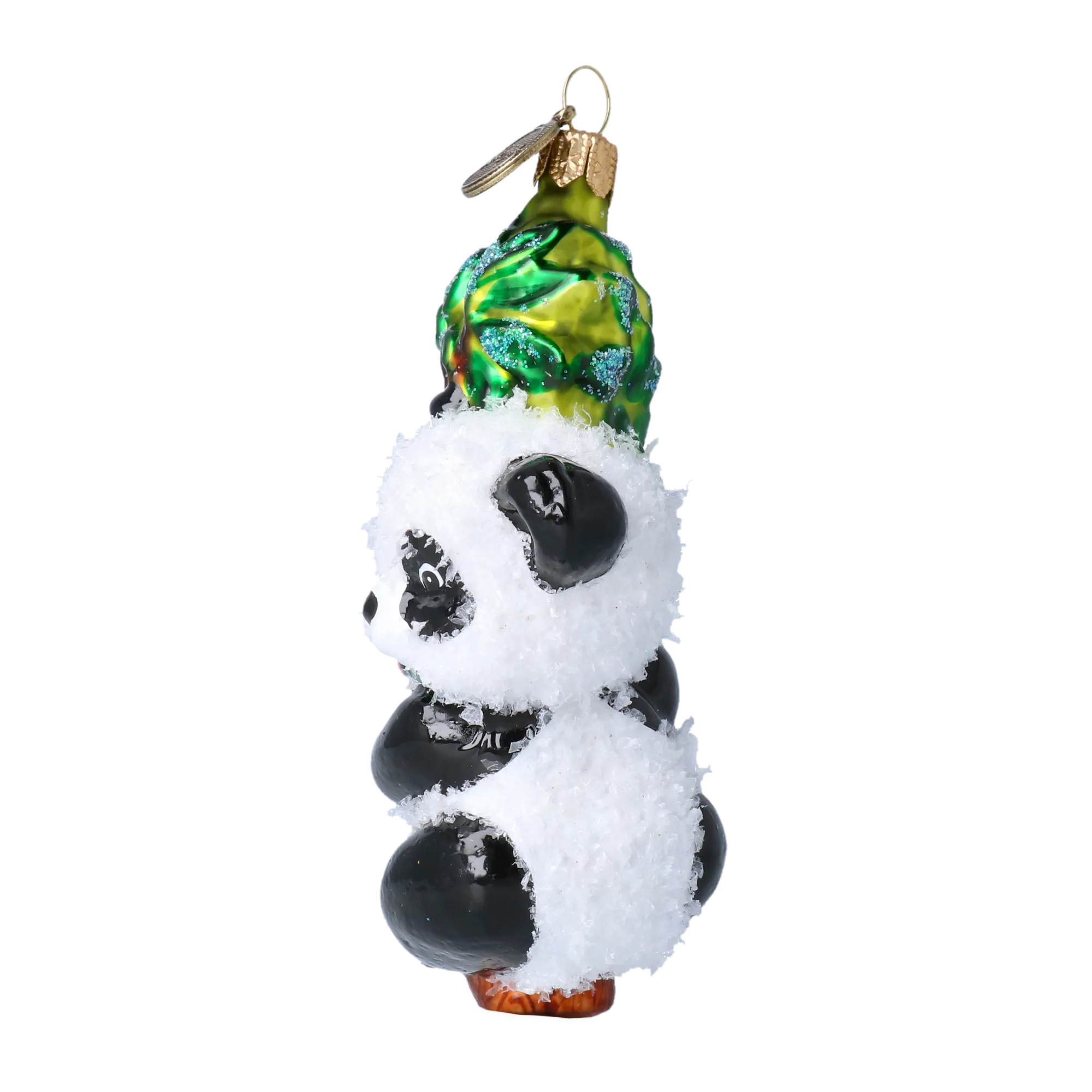 Christmas Ornament Panda with Bamboo. Handmade Glass Christmas ornament. 2022-024