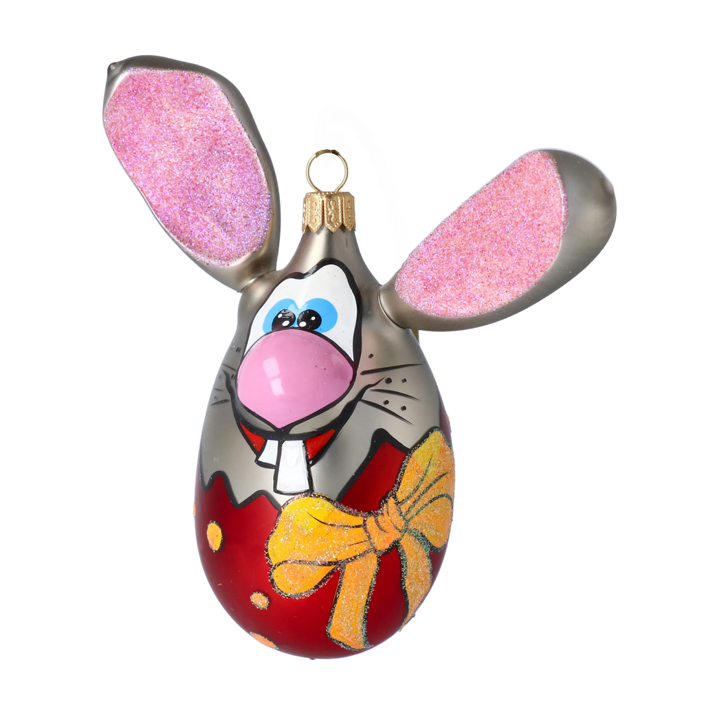 Inquisitive Roseate Hare | Hand-Painted Glass Ornament | Blubom 2022-025