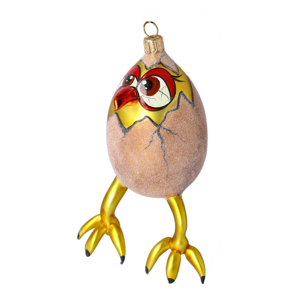Skeptical Gilded Hatchling | Hand-Painted Glass Ornament | Blubom 2022-026