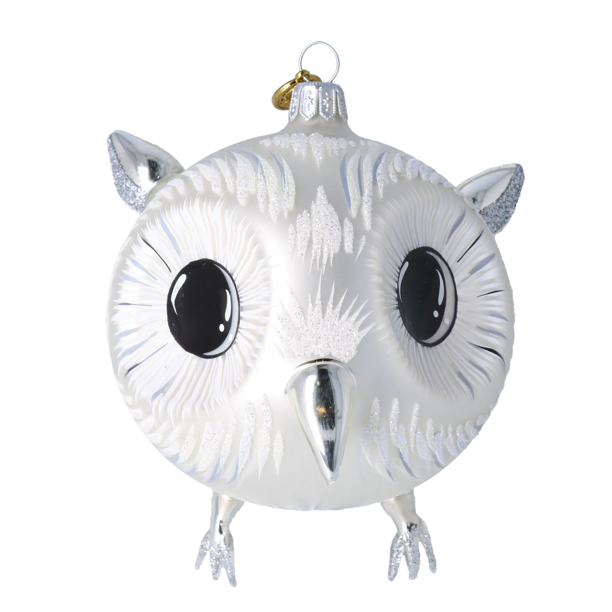 Silver Owl. Handmade Glass Christmas ornament. 2022-035