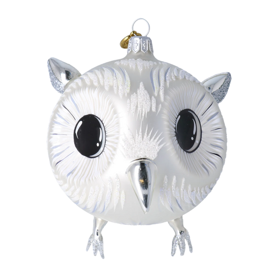 Silver Owl. Handmade Glass Christmas ornament. 2022-035