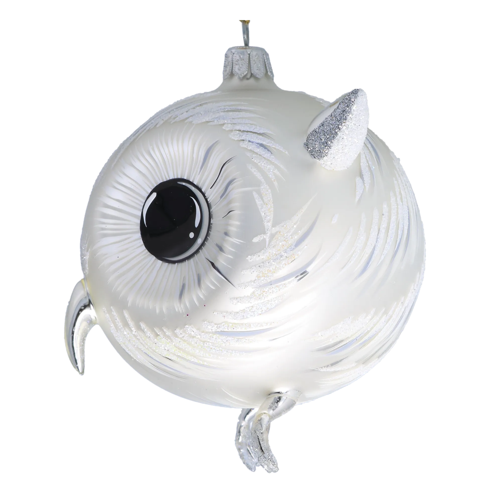 Silver Owl. Handmade Glass Christmas ornament. 2022-035