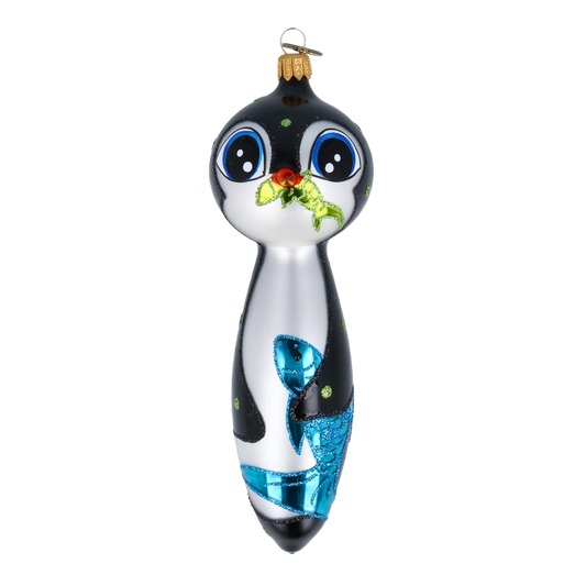 Penguin with Azure Catch Premium christmas glass ornament 2022-036