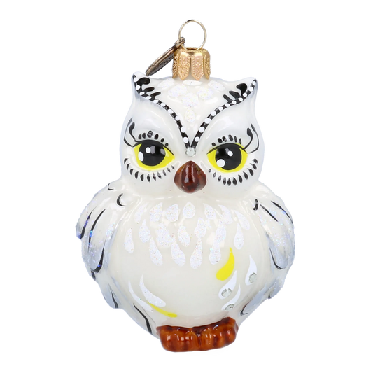 Snowy Pearl Owl Premium christmas glass ornament 2022-048