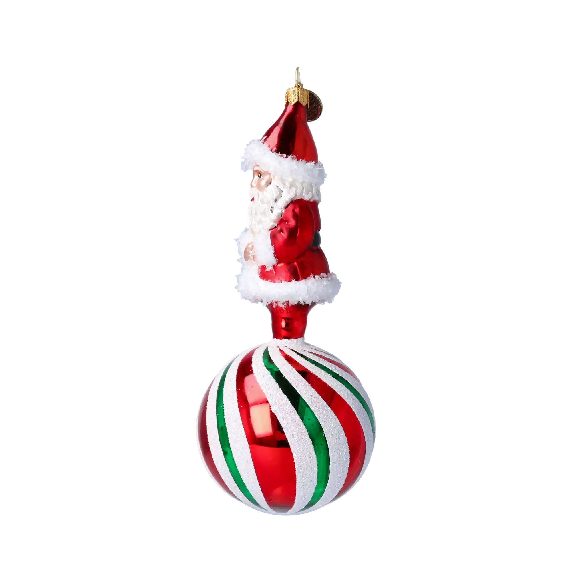 Peppermint Swirl Santa Ornament Handmade Glass Christmas ornament