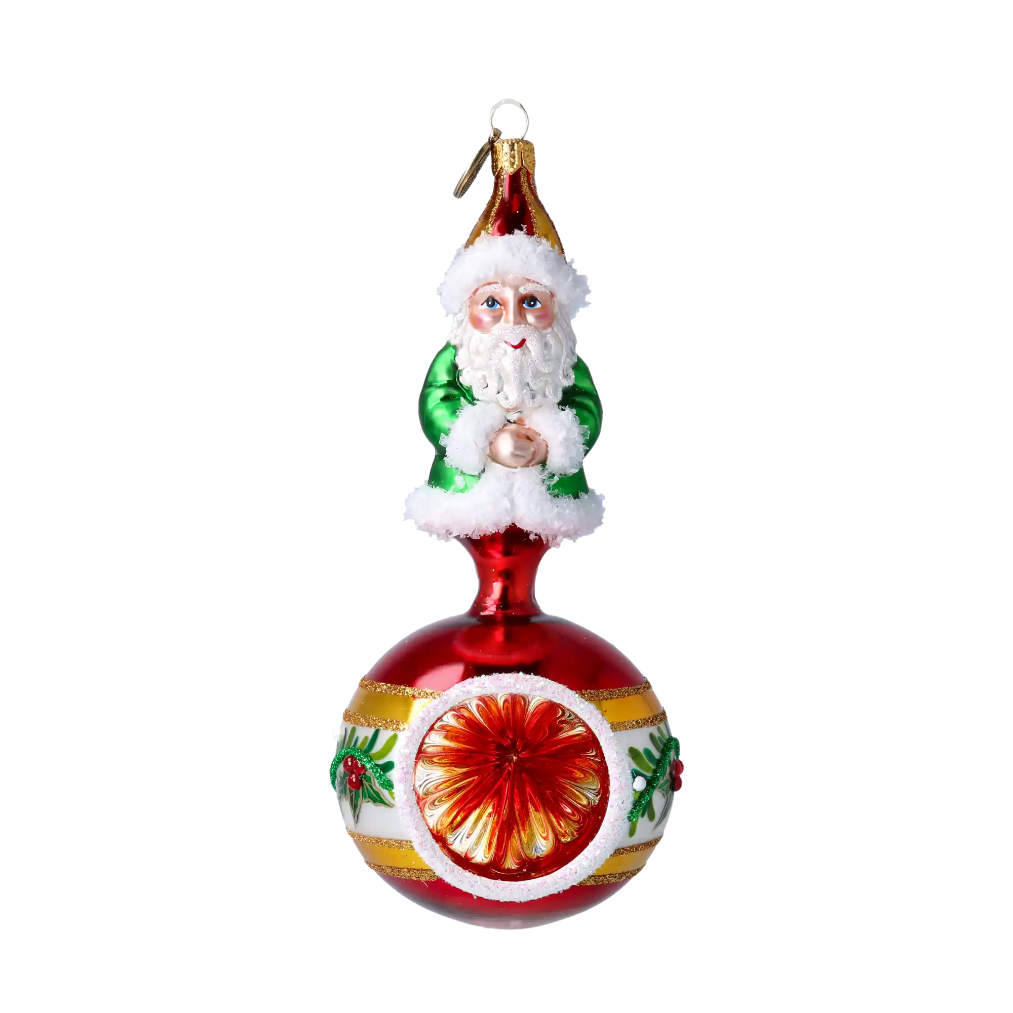 Otulony jemiołą Mikołaj Na Kuli z reflektorem Szklana Ozdoba