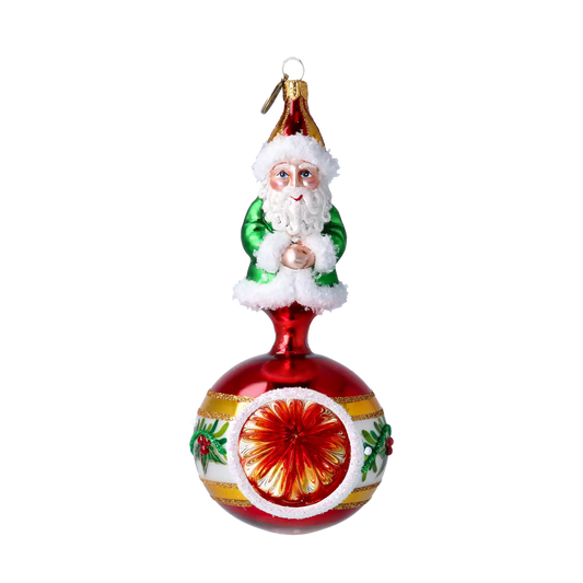 Otulony jemiołą Mikołaj Na Kuli z reflektorem Szklana Ozdoba