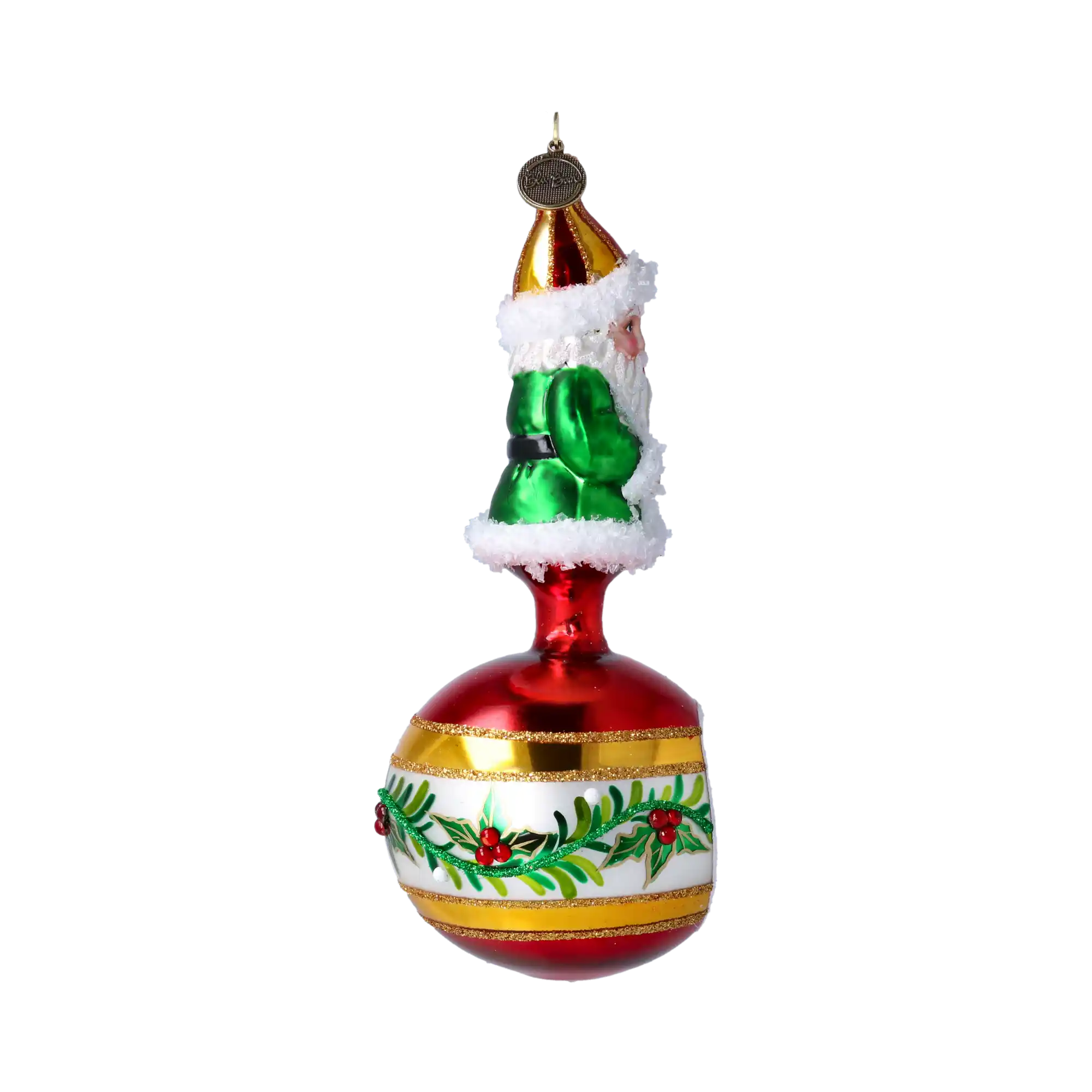Otulony jemiołą Mikołaj Na Kuli z reflektorem Szklana Ozdoba