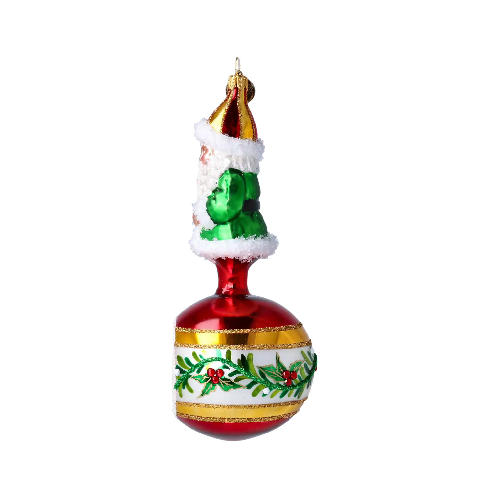 Otulony jemiołą Mikołaj Na Kuli z reflektorem Szklana Ozdoba