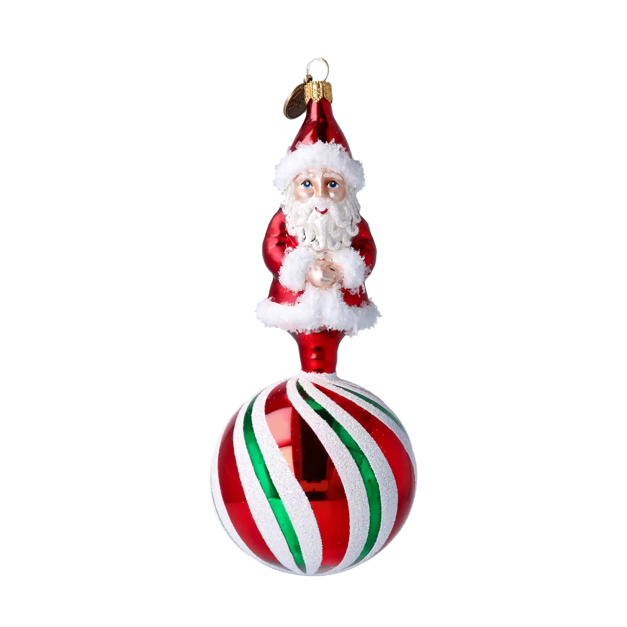 Peppermint Swirl Santa Ornament Handmade Glass Christmas ornament