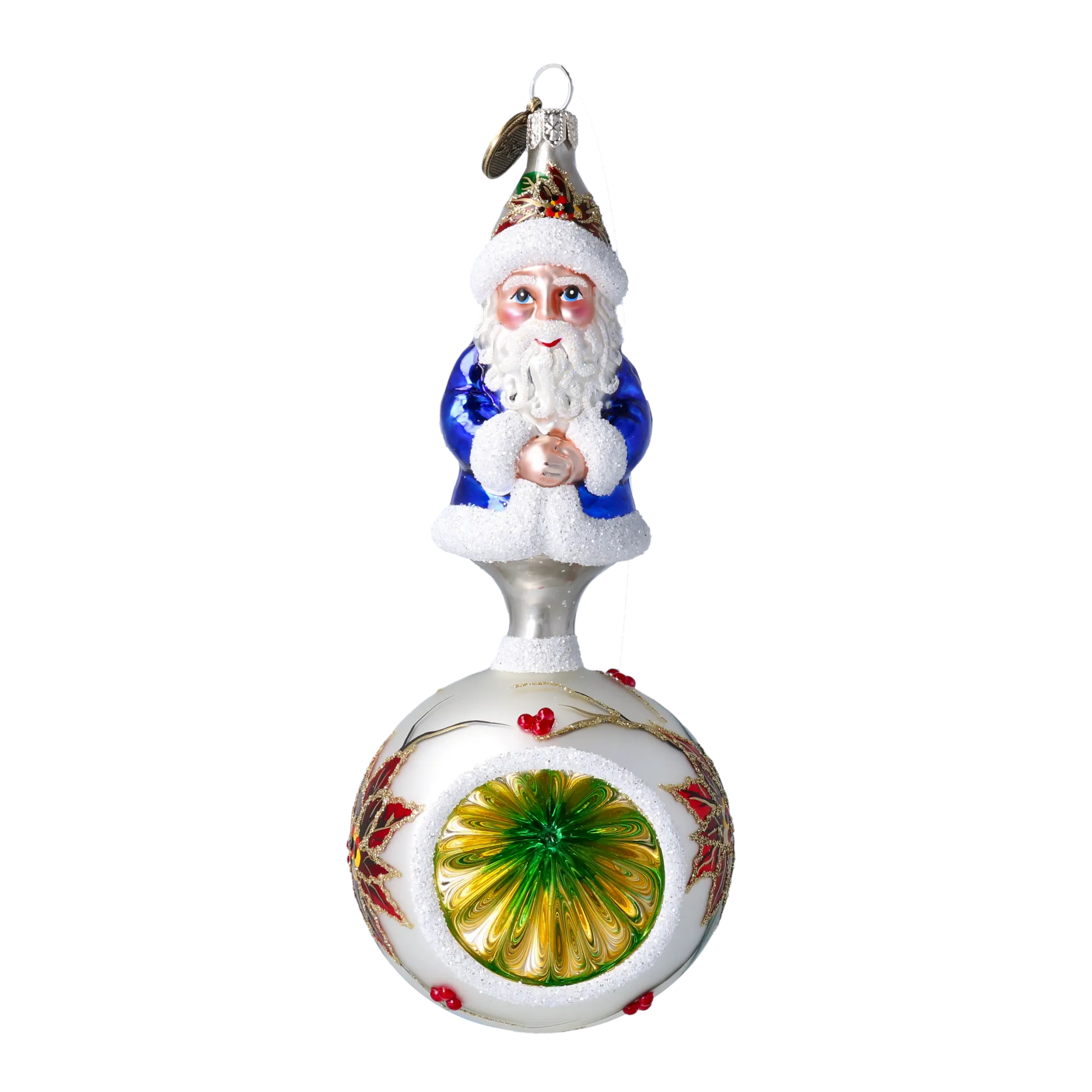 Wintry Blue Santa Ornament Handmade Glass Christmas ornament 2022-077