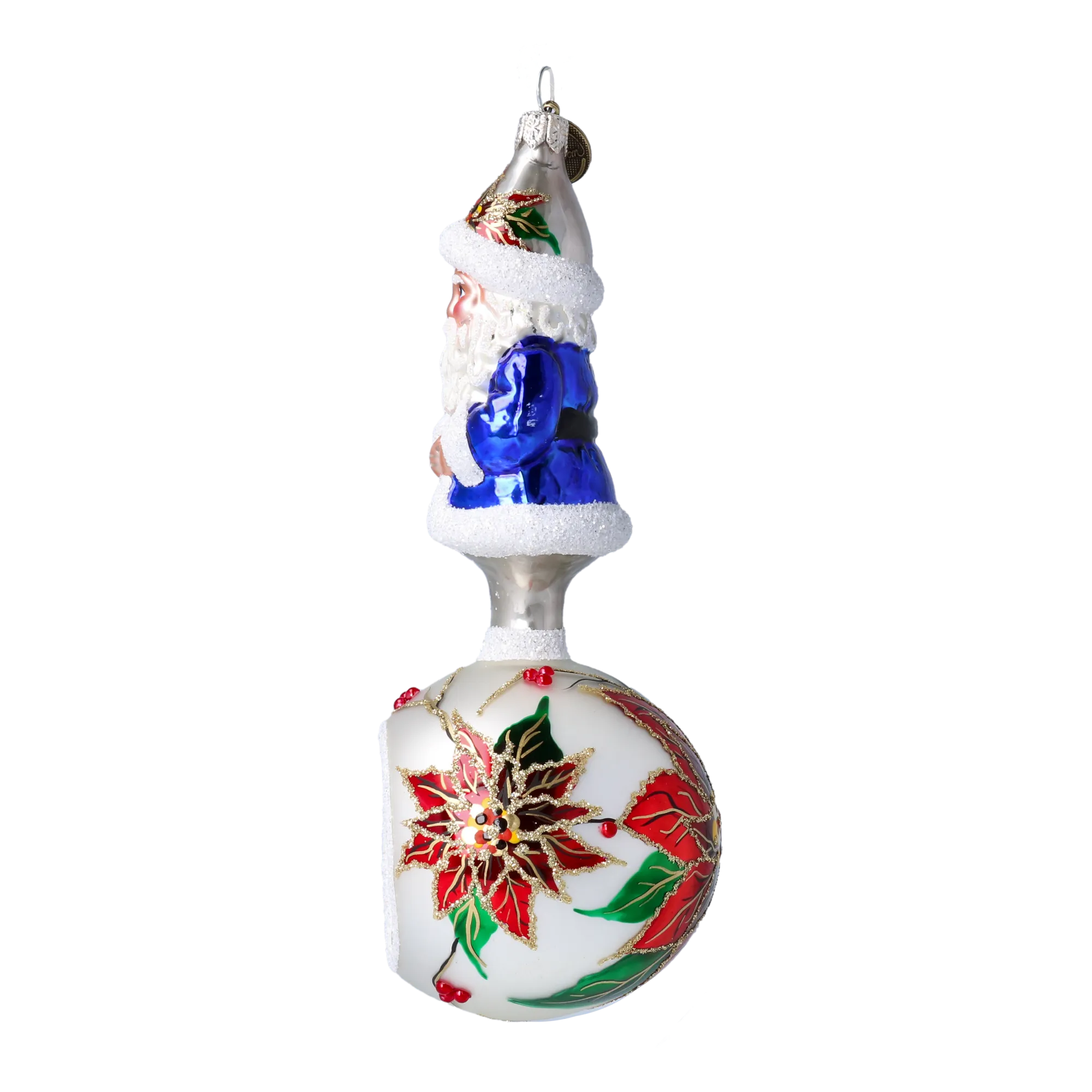 Wintry Blue Santa Ornament Handmade Glass Christmas ornament 2022-077