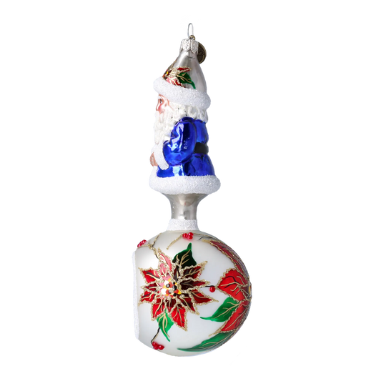 Wintry Blue Santa Ornament Handmade Glass Christmas ornament 2022-077