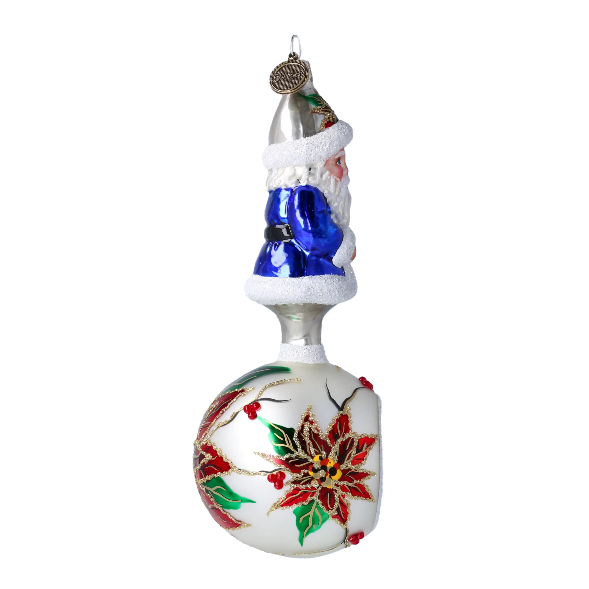 Wintry Blue Santa Ornament Handmade Glass Christmas ornament 2022-077