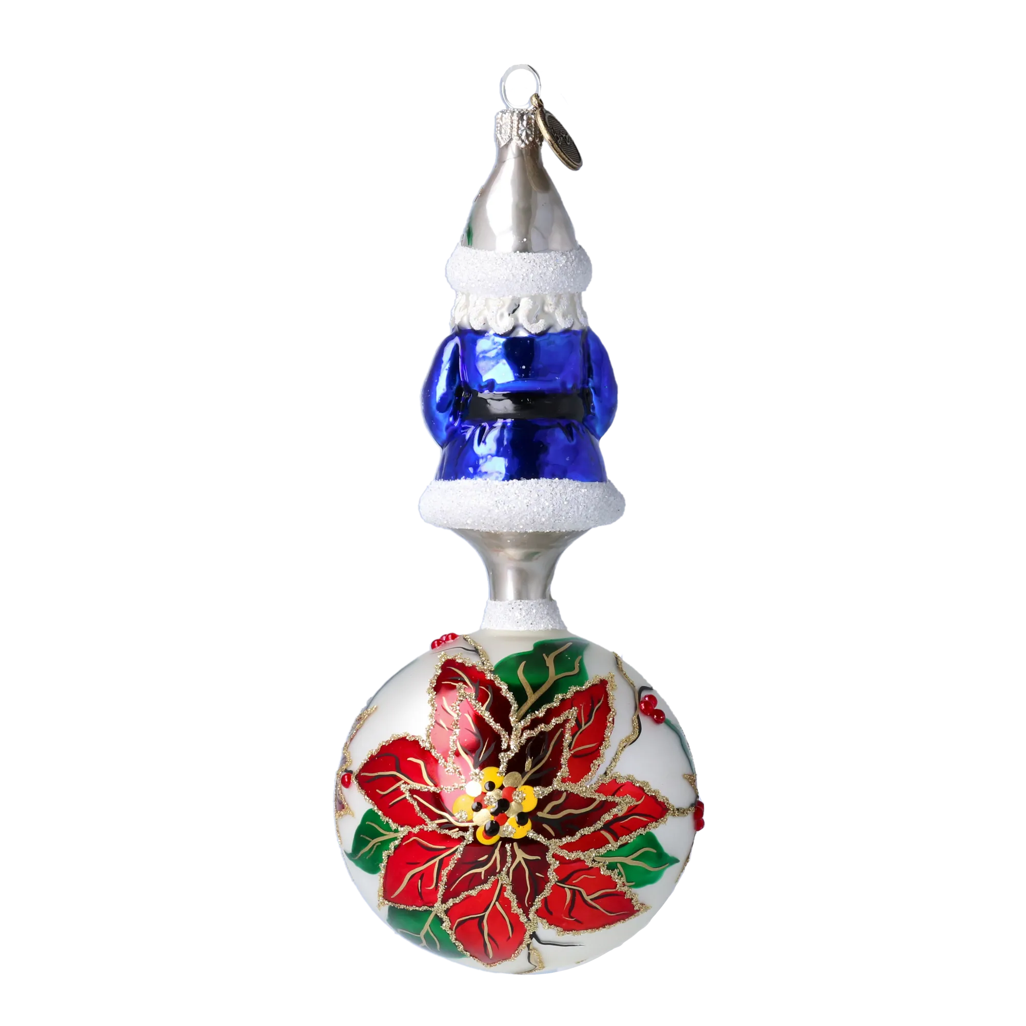 Wintry Blue Santa Ornament Handmade Glass Christmas ornament 2022-077