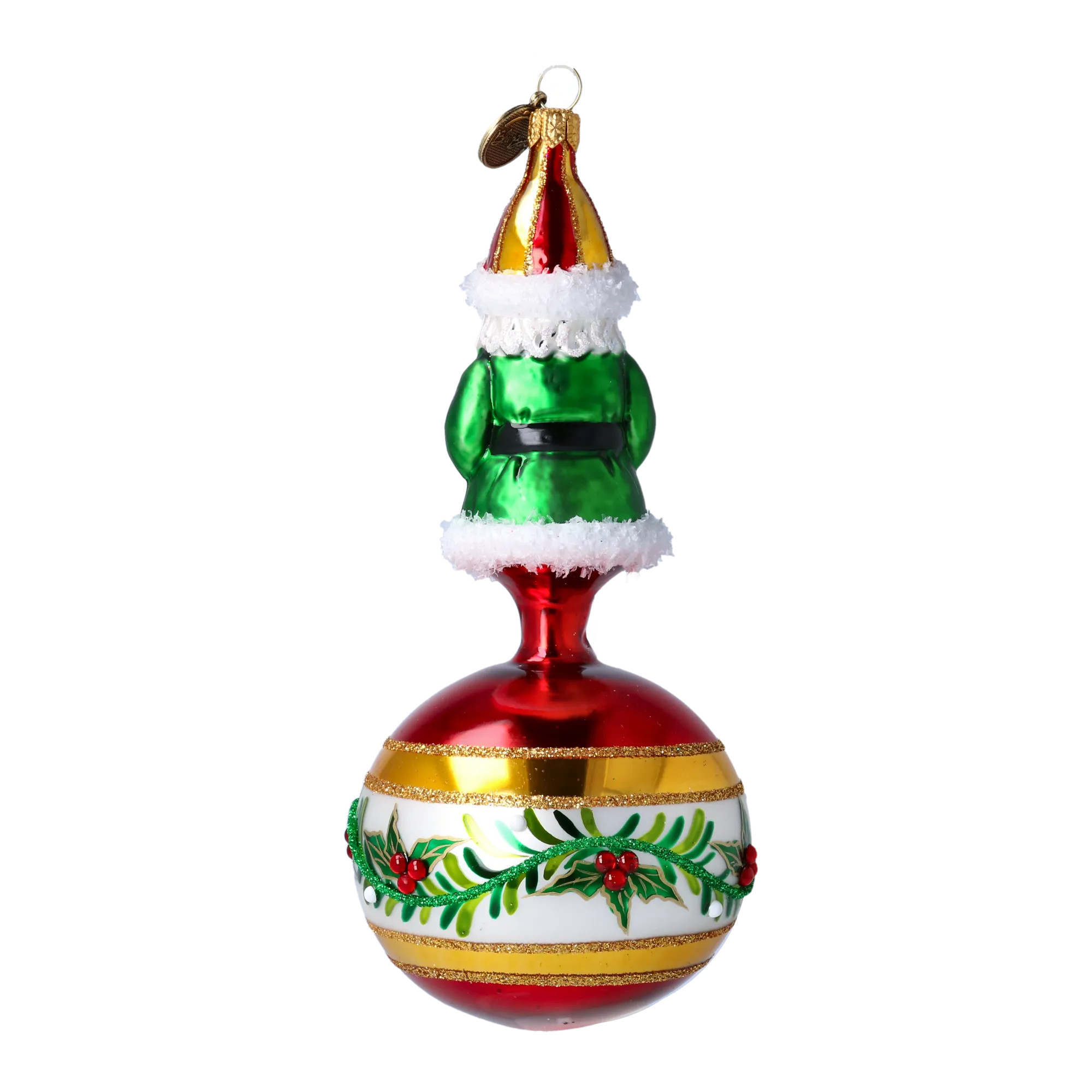 Glass Holly Flower Santa Claus on a reflector ball Handmade Glass Christmas ornament 2022-078