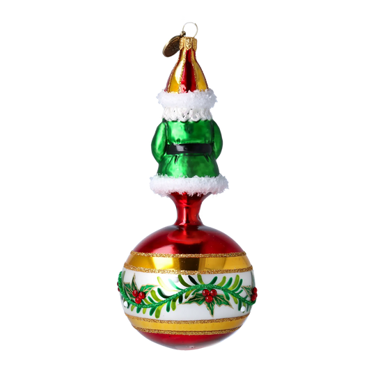 Glass Holly Flower Santa Claus on a reflector ball Handmade Glass Christmas ornament 2022-078