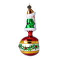 Load image into Gallery viewer, Glass Holly Flower Santa Claus on a reflector ball Handmade Glass Christmas ornament 2022-078

