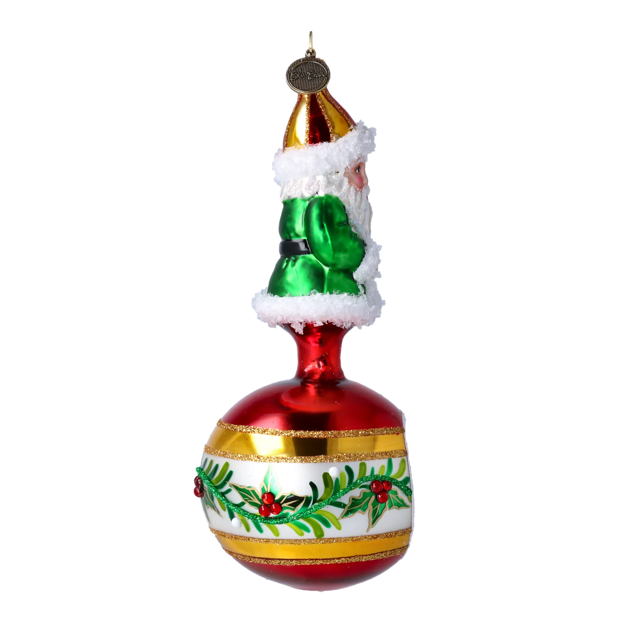 Glass Holly Flower Santa Claus on a reflector ball Handmade Glass Christmas ornament 2022-078