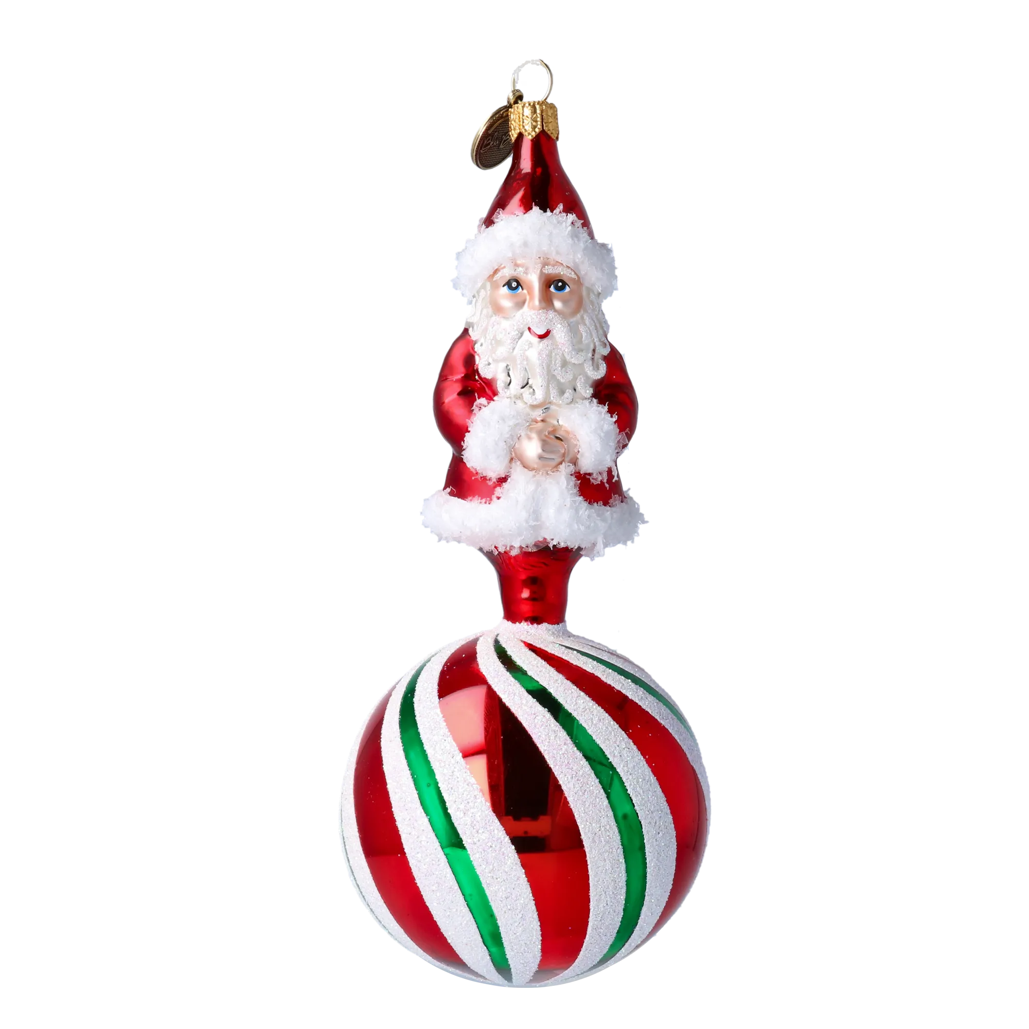 Peppermint Swirl Santa Ornament Handmade Glass Christmas ornament 2022-080