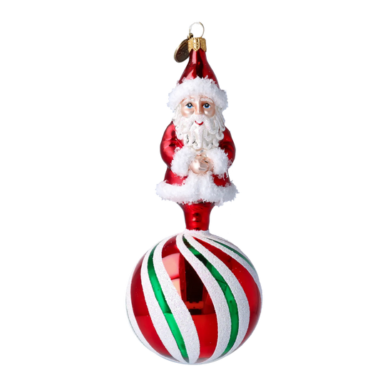 Peppermint Swirl Santa Ornament Handmade Glass Christmas ornament 2022-080