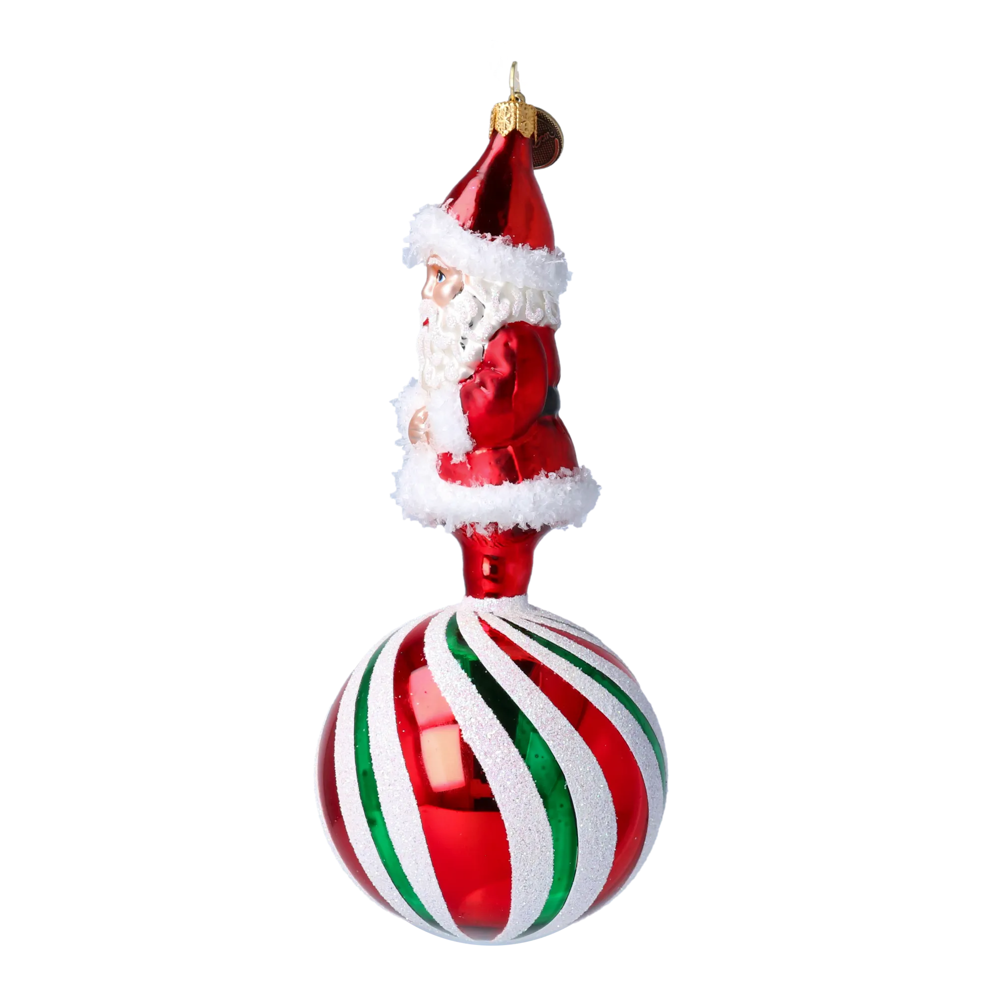 Peppermint Swirl Santa Ornament Handmade Glass Christmas ornament 2022-080