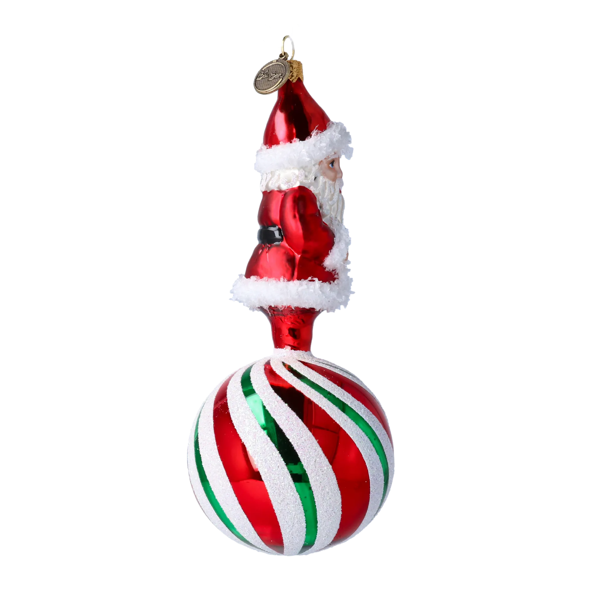 Peppermint Swirl Santa Ornament Handmade Glass Christmas ornament 2022-080