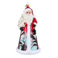 Load image into Gallery viewer, Santa with Cardinal and Village  Handmade Glass Christmas ornament 2022-083
