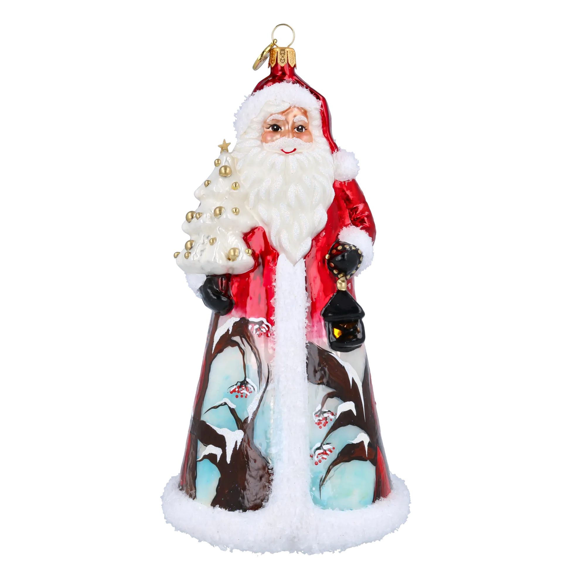 Santa with Cardinal and Village  Handmade Glass Christmas ornament 2022-083