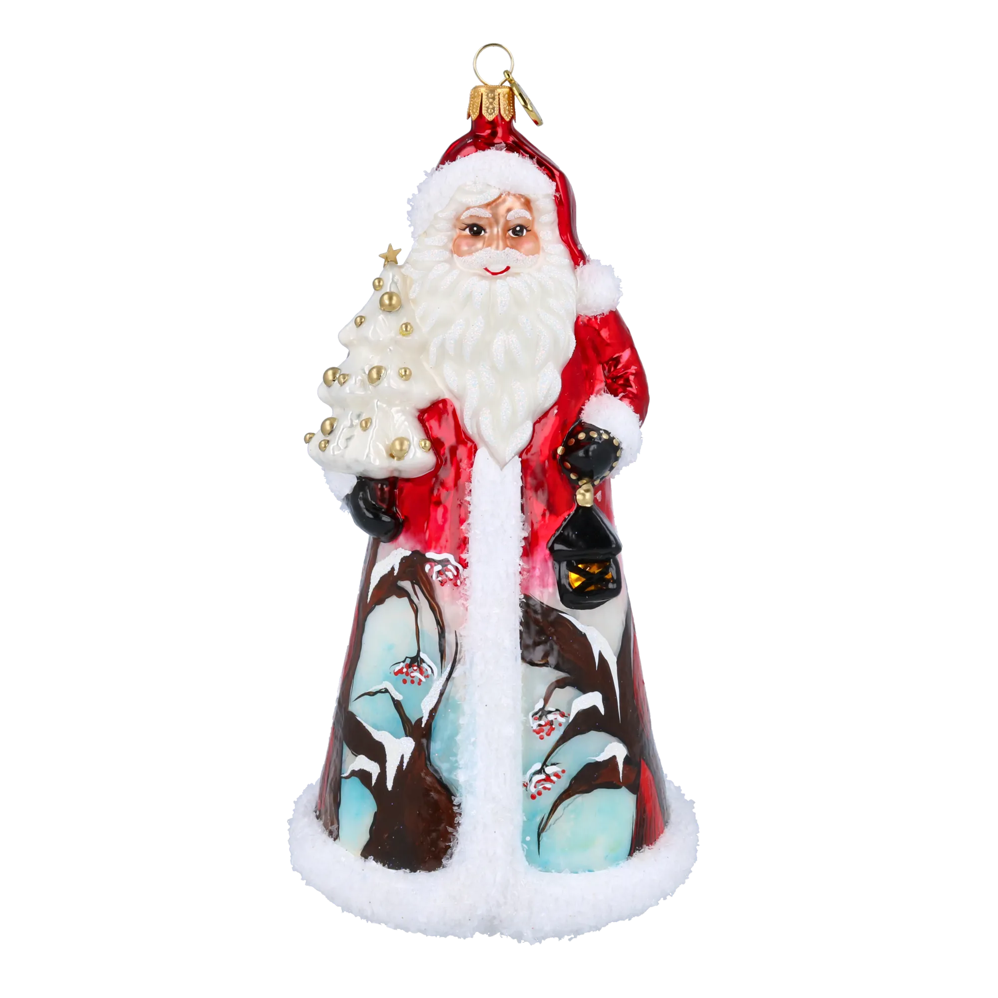 Santa with Cardinal and Village  Handmade Glass Christmas ornament 2022-083