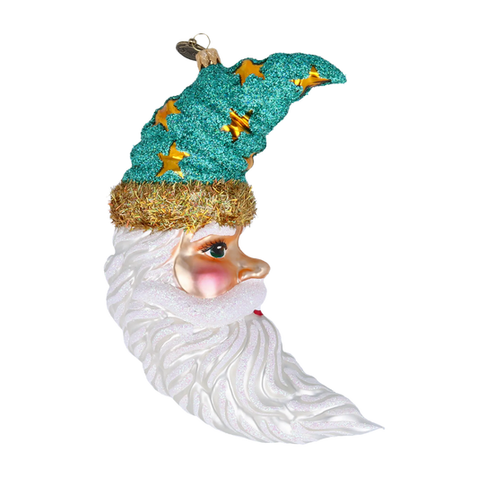 Celestial Turquoise Moon Santa Premium christmas glass ornament 2022-091