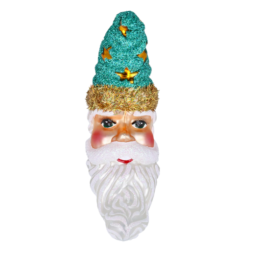 Celestial Turquoise Moon Santa Premium christmas glass ornament 2022-091
