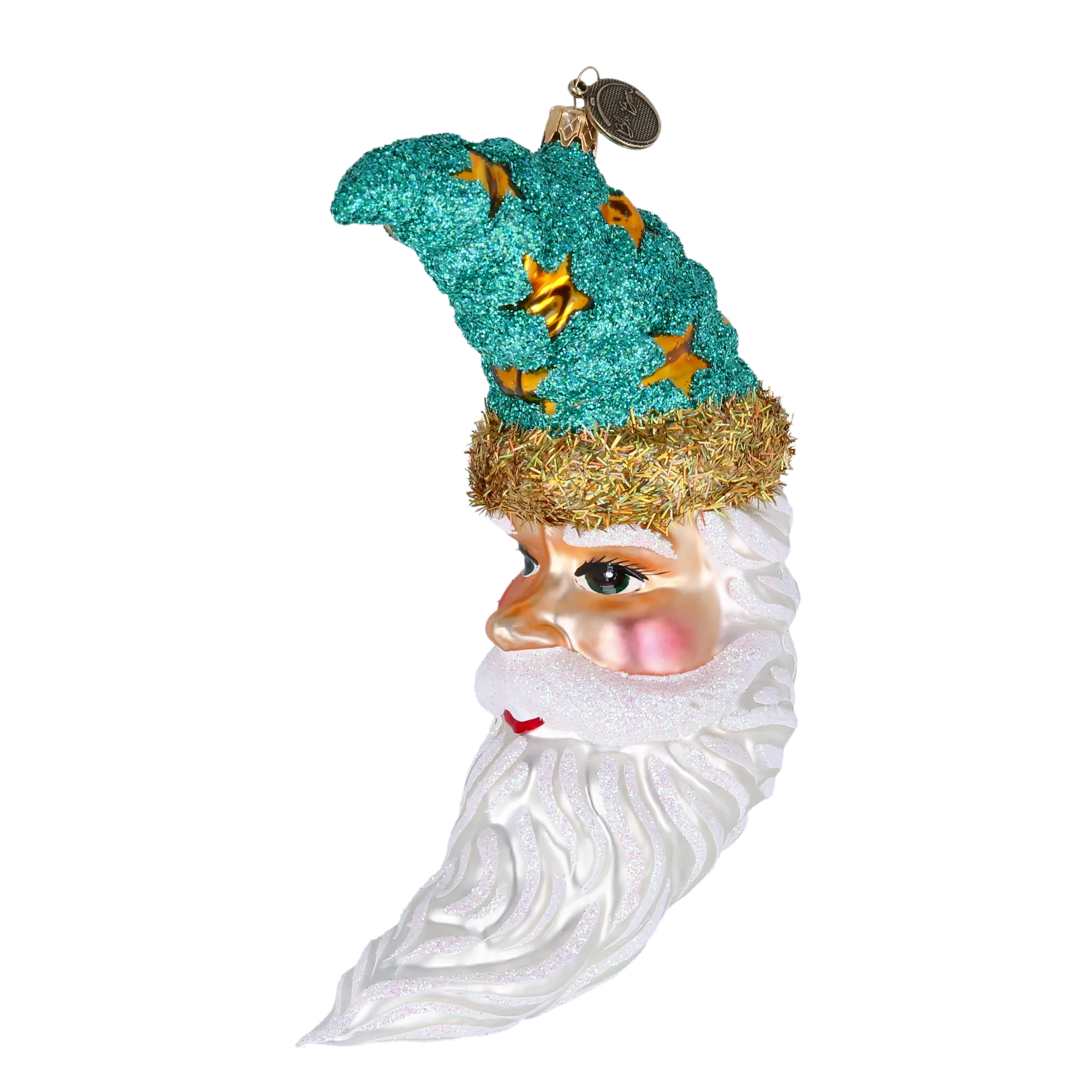 Celestial Turquoise Moon Santa Premium christmas glass ornament 2022-091