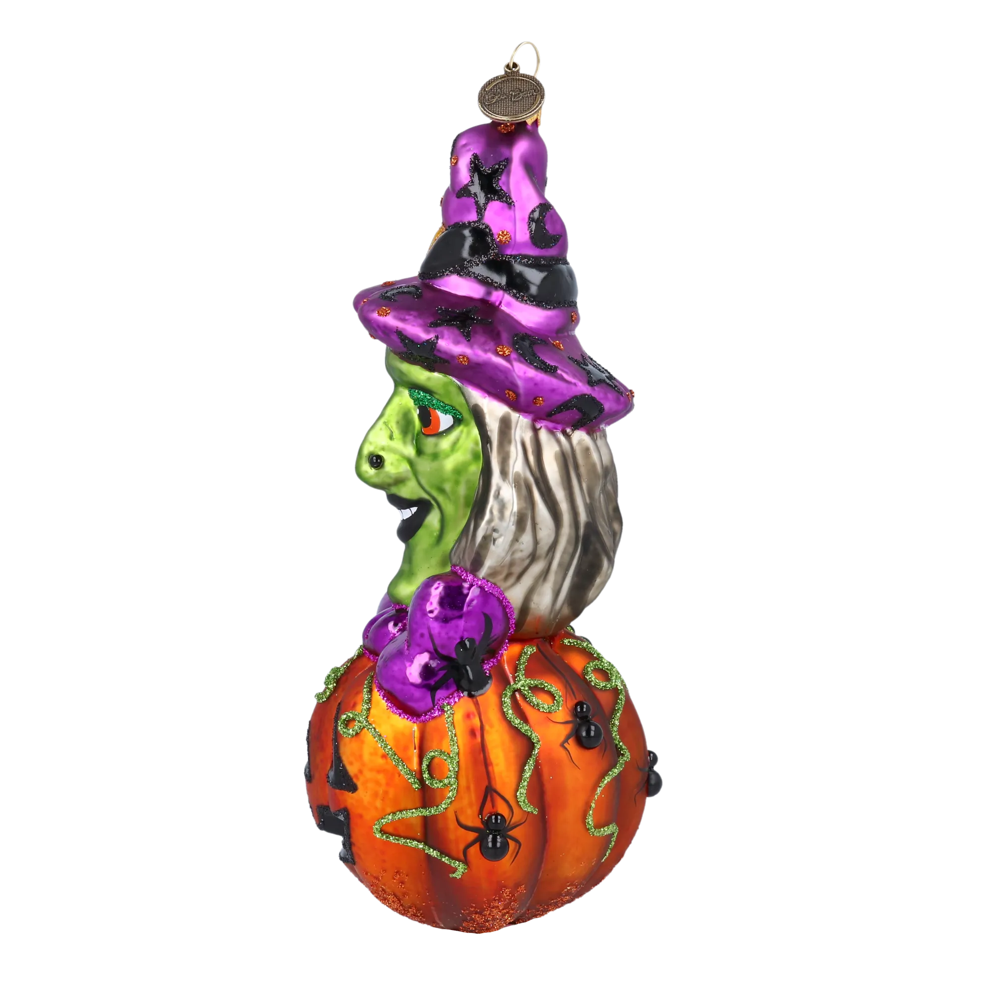 Witch on a Pumpkin. Handmade Glass Christmas ornament. 2022-115