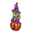 Load image into Gallery viewer, Witch on a Pumpkin. Handmade Glass Christmas ornament. 2022-115
