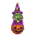 Load image into Gallery viewer, Witch on a Pumpkin. Handmade Glass Christmas ornament. 2022-115
