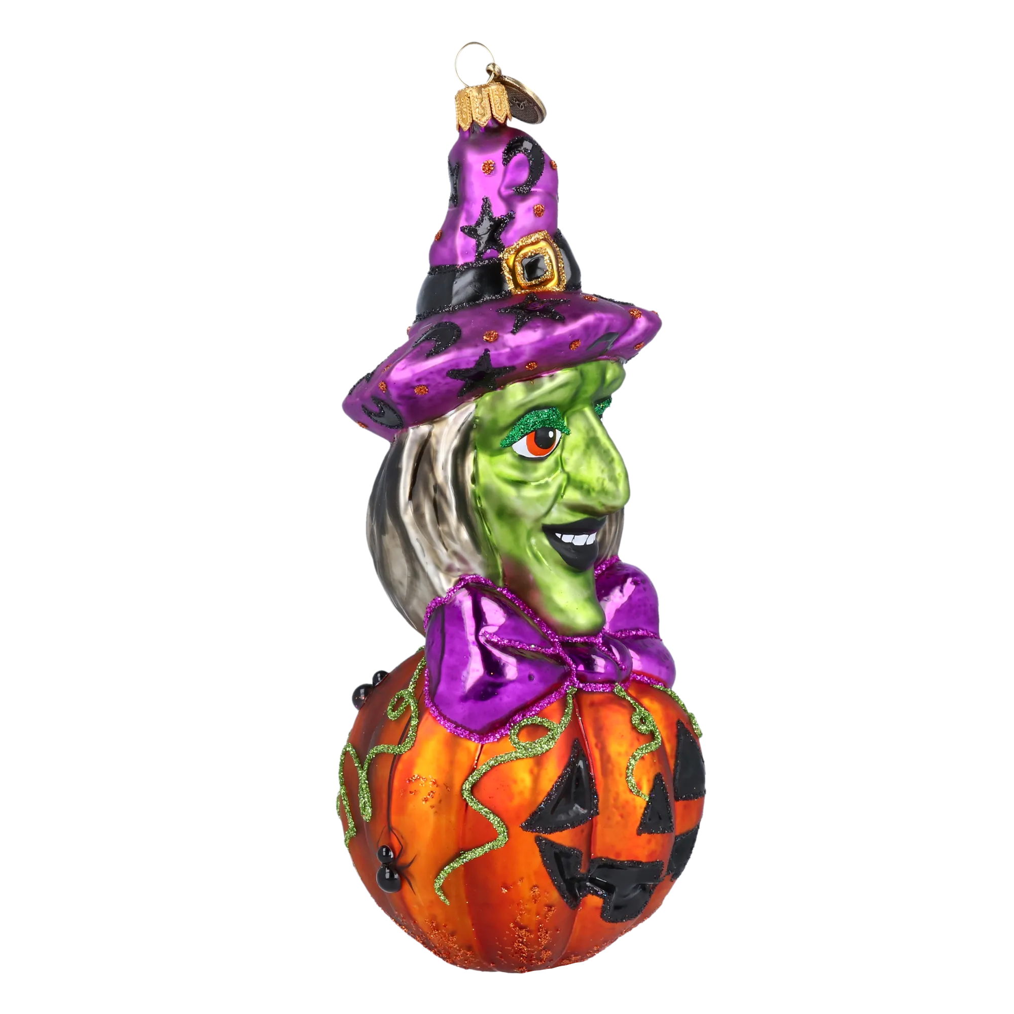 Witch on a Pumpkin. Handmade Glass Christmas ornament. 2022-115