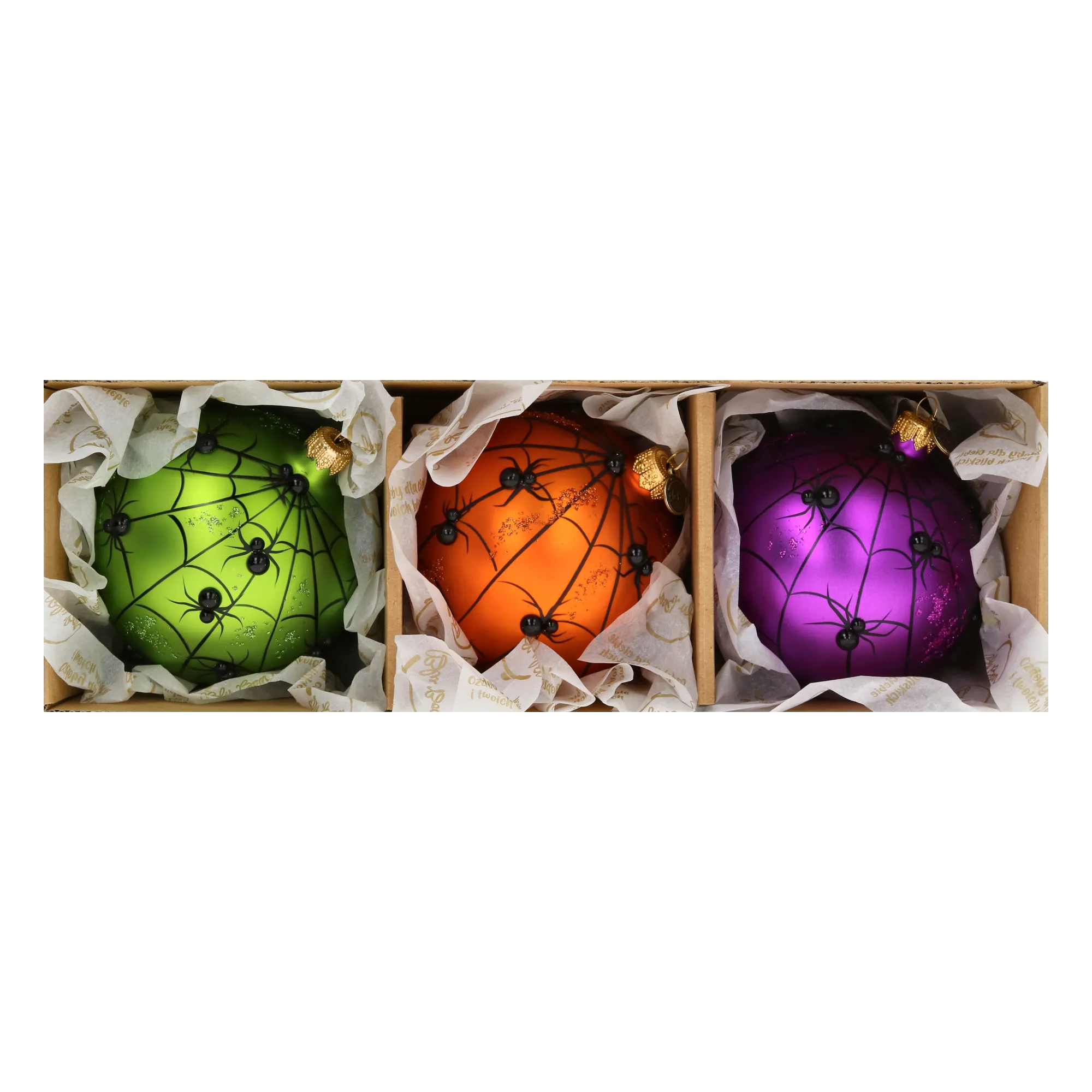 Set of Halloween Bombs with Cobwebs. Handmade Glass Christmas ornament. 2022-130