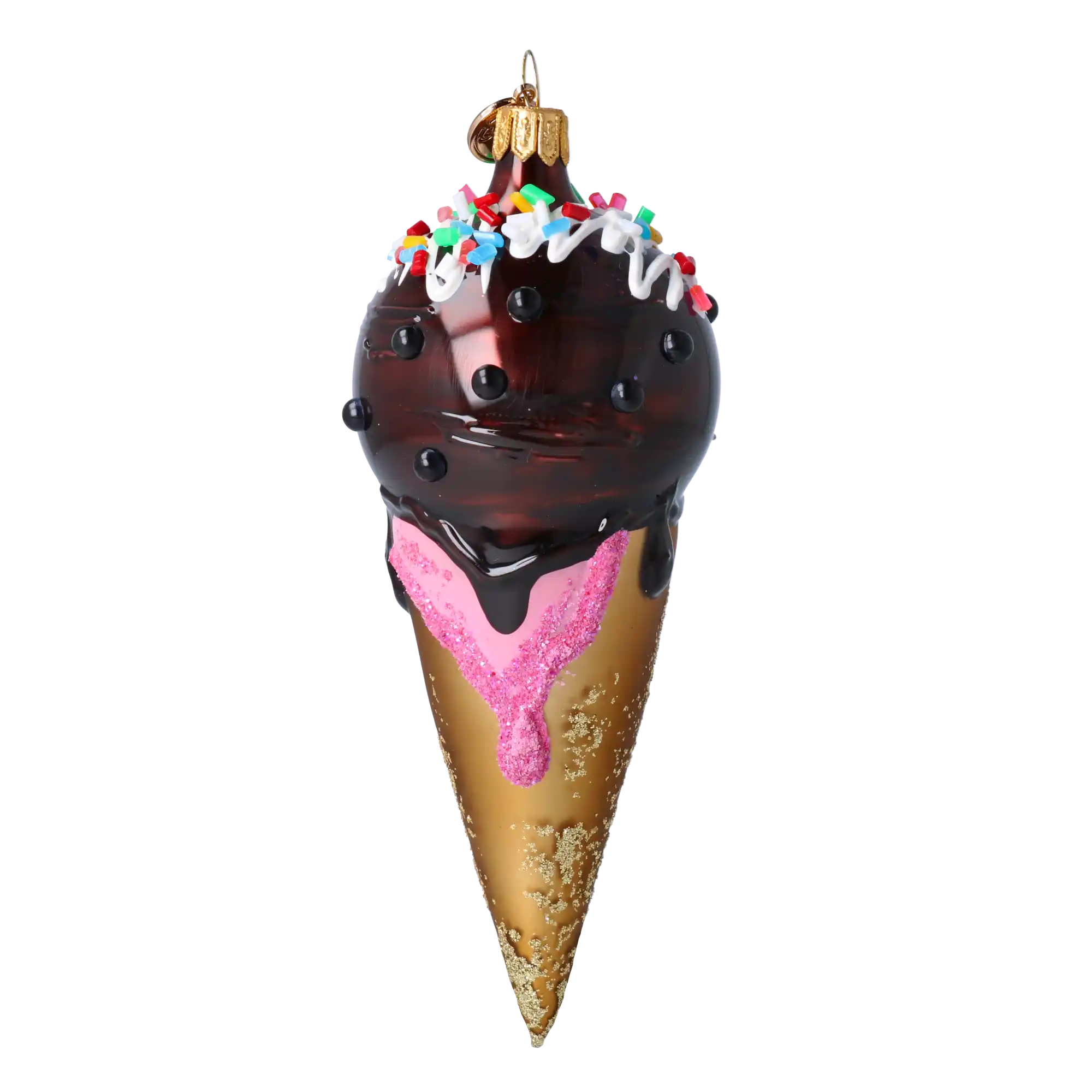 Czekoladowy Rożek Lodowy Szklana Ozdoba Czekolada z posypką Lody